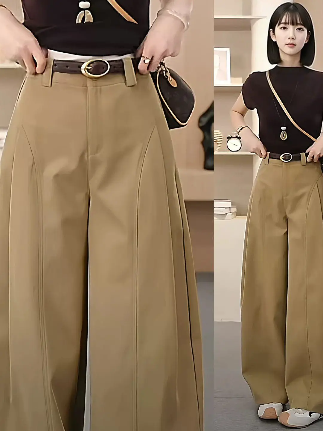 High Waist Wide Leg Bass Pants Women's Casual Straight Cut Loose Fitting Hiding Hip Slimming Knife  Trousers Spring Summe...