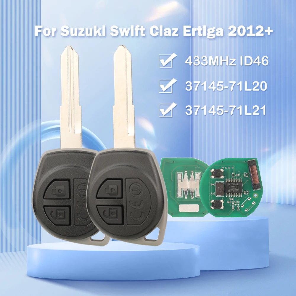 Jingyuqin 2 ボタン車のキーヘッドリモート 37145M55B21 433MHz ID46 T68L0 37145-71L20 37145-71L21 スズキスイフト Ciaz Ertiga 2012 +