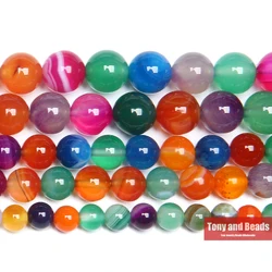 Natural Stone Mixed Colors Stripe Agate Round Loose Beads 6 8 10 12MM Pick Size For Jewelry Making