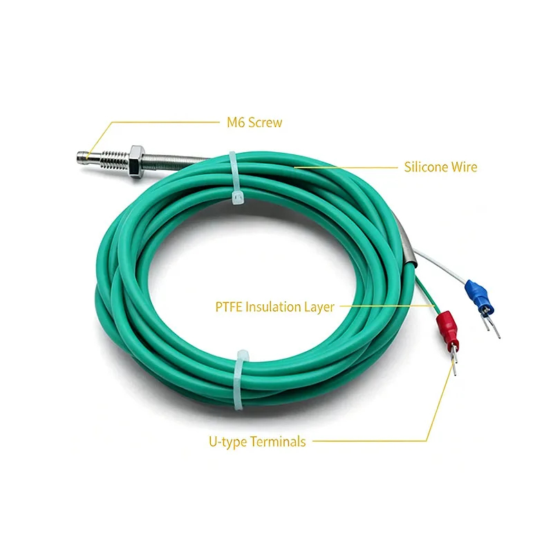 K-Type Bend Resistant M6 Screw Thermocouple Silicone Cable 1M-5M Stainless Steel Probe Vibration & High Temp Resistant 0~200℃
