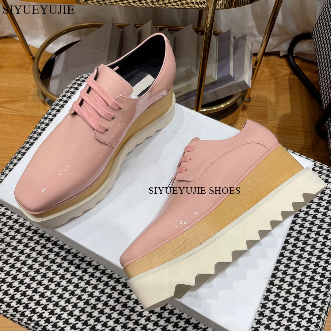 Ｈigh Ｑuality Leather Stars Lace Up Ladies Stella Chunky Shoes Casual Loafers Women Height Increasing Flat Platform Wedge Shoes