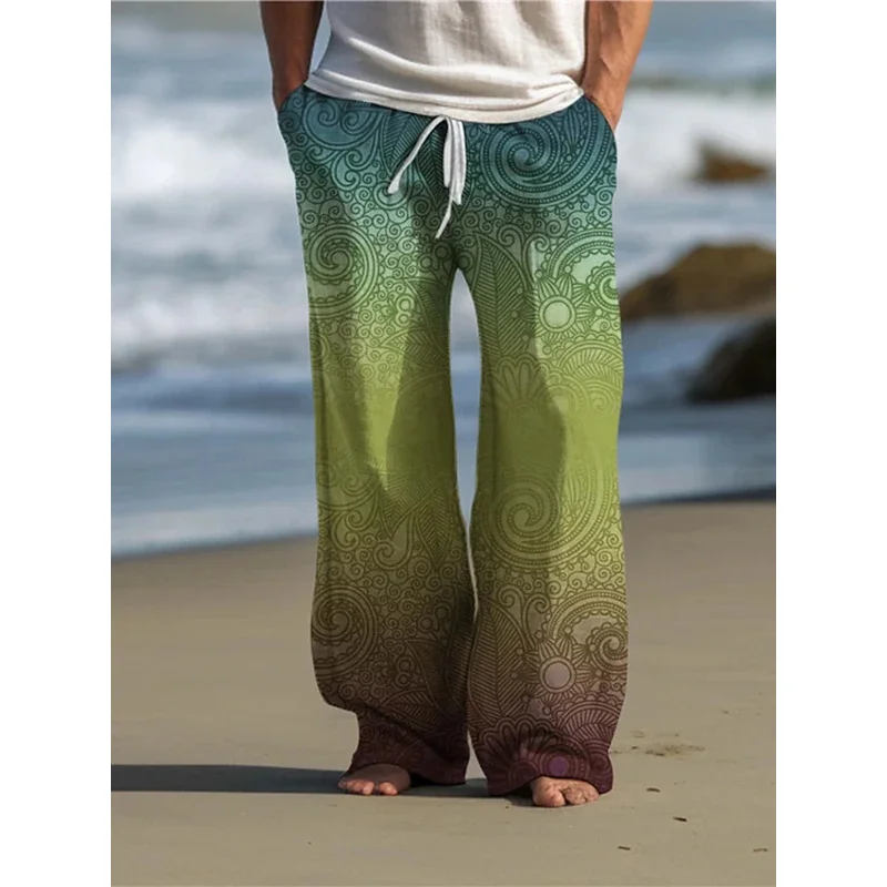 

2025 Vintage Men's 3D Print Pants Trousers Outdoor Daily Wear Streetwear Polyester Yellow Red Blue Waist Elasticity Pants
