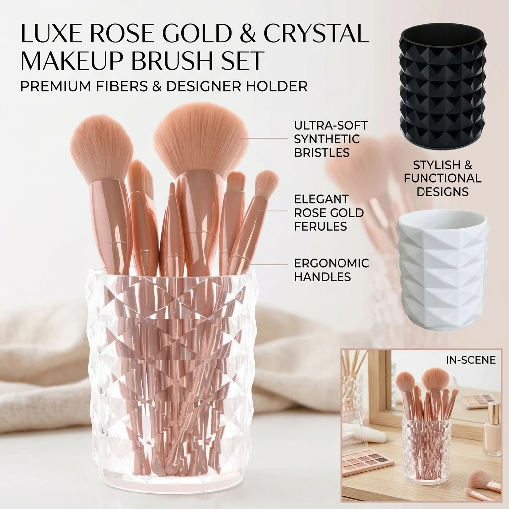 Acrylic Makeup Brush Storage Bucket Transparent Diamond Patterned Beauty Brush Storage Box for Eyebrow Pencil Organization