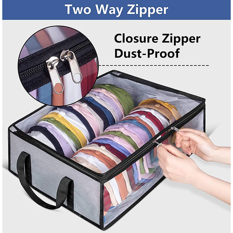 Durable Baseball Hat Organizer Hat Storage For Baseball Caps Sturdy Cap Organizer Hat Case With Carrying Handles And Dual Zipper