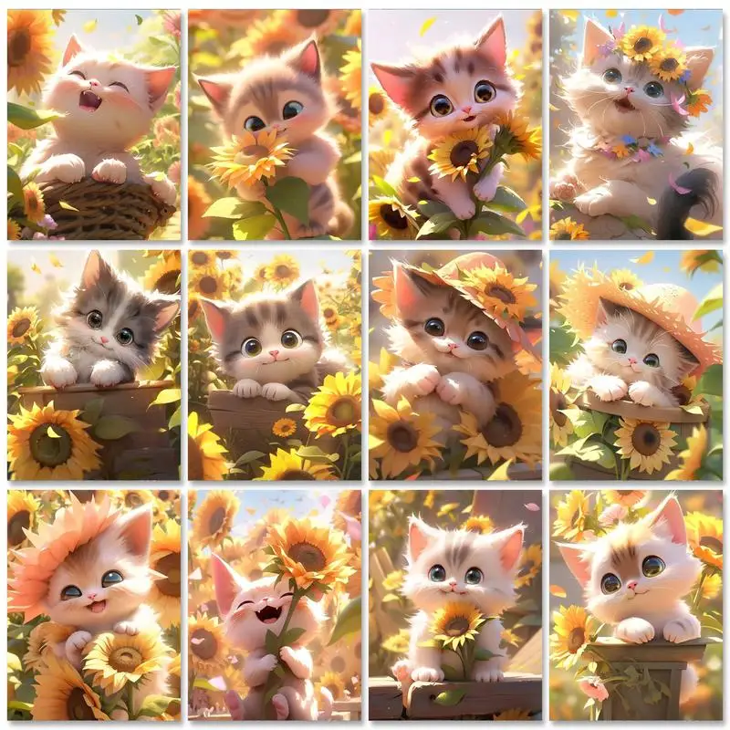 

RUOPOTY Acrylic Paint Sunflowers Diy Painting By Numbers For Adults With Diy Frame Cat Coloring By Numbers For Home Decors
