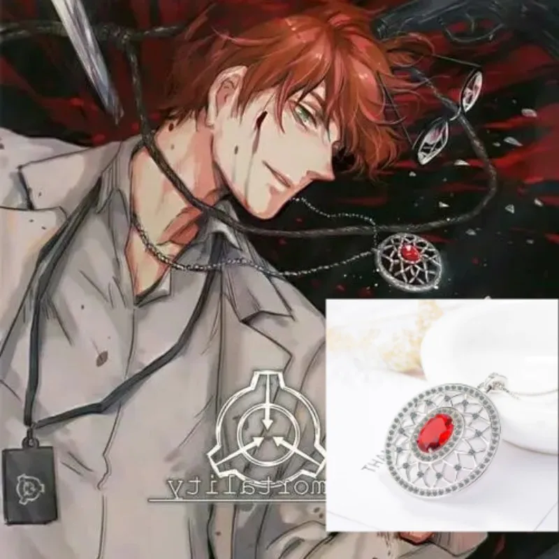 Colar de Pingente de Liga Anime SCP 963 Cosplay Jack Bright Horcrux Amuleto Unissex Joia de Moda com Gema Vermelha Acessório Adereço Presente de Natal