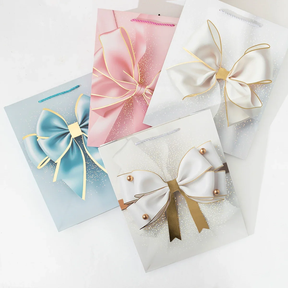 12Pcs  Gift Bags  Gift Packing Bags shopping with Bow party Cake Candy Pouch for Kids Birthday Party Decoration Packaging