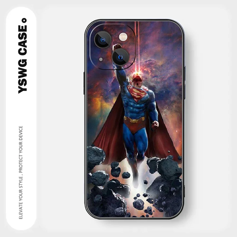 Capa de telefone preta Superman para iPhone, Mini Capa, 15, 14, 13, 12, 11, 8 Pro Max, X, XR, XS, Plus