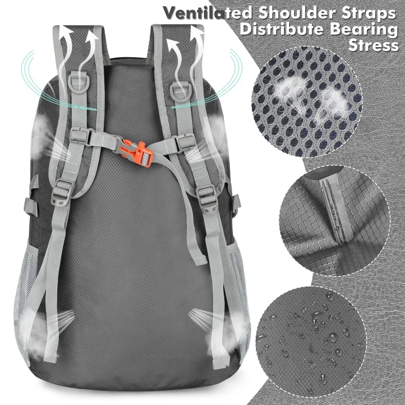 30L 軽量パッカブルバックパック折りたたみ式超軽量アウトドア折りたたみバックパック旅行デイパックバッグスポーツデイパック男性女性用