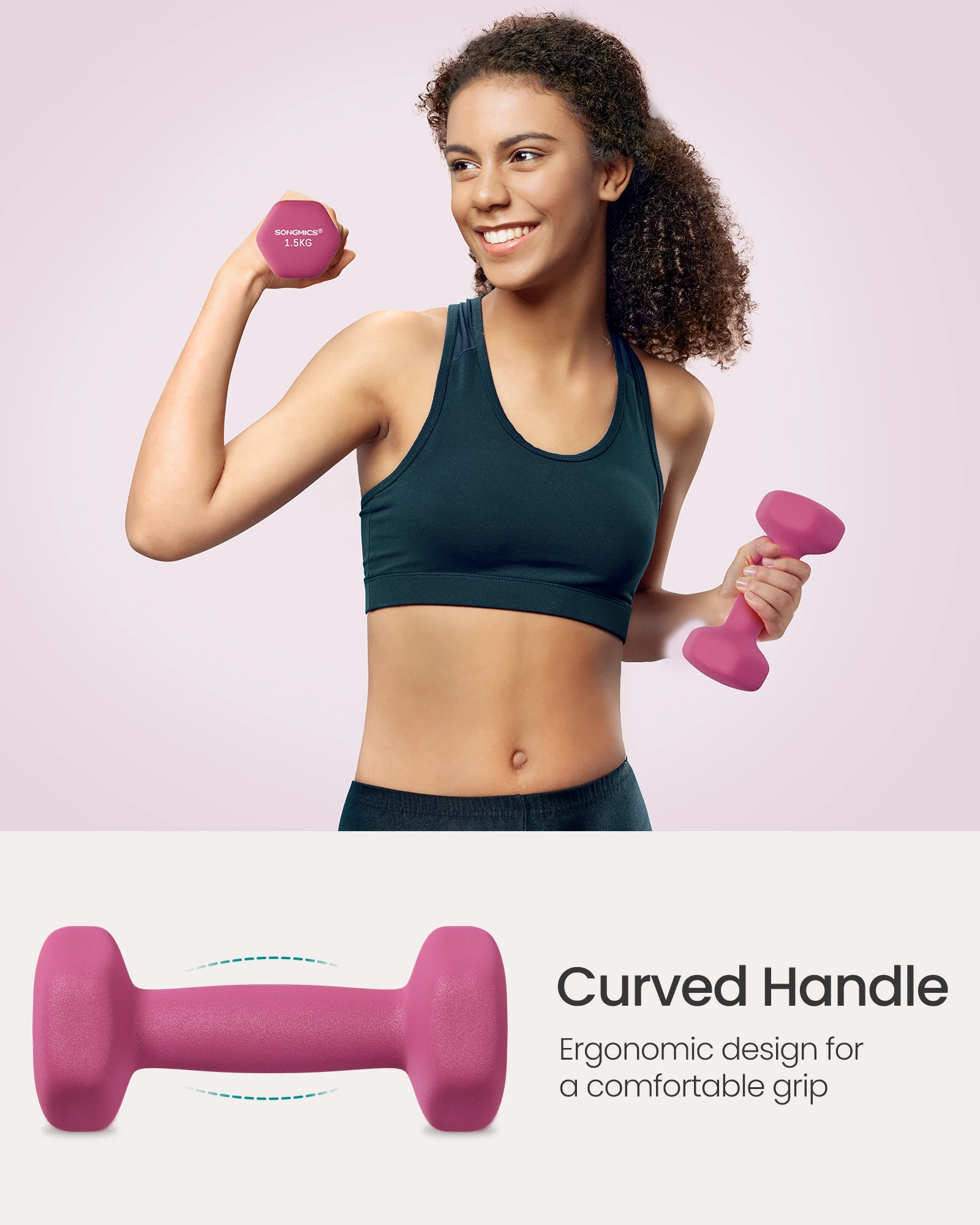SONGMICS Dumbbells Set, 9 kg PVC Coated Iron Weights with Stand, Set of 6