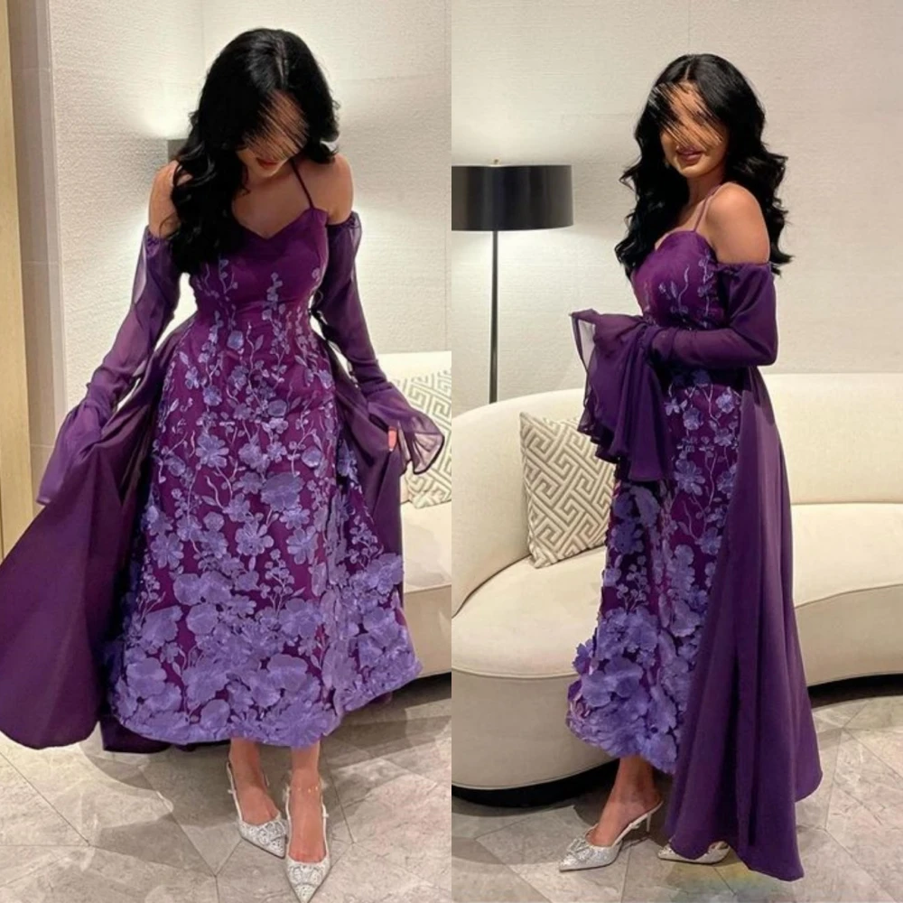 Prom Dresses Halter A-line Anke Length Evening  Flower Lace Satin Formal Occasion Gown vestidos para eventos especiales