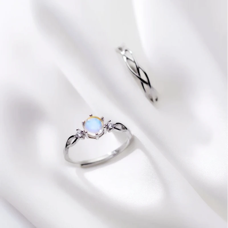 Sole Memory Natural Moonstone Cool Cute Couple Ring Romantic 925 Sterling Silver Fine Female Resizable Opening Rings RI456