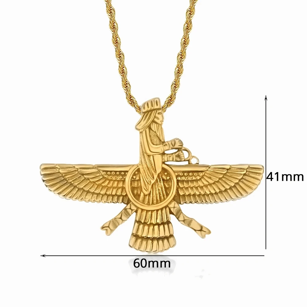 جديد الرجال الهيب هوب إيران Faravahar Ahura مازدا Zoroastrian عُقد ذهبي بدلاية اللون الفولاذ المقاوم للصدأ الرجال المجوهرات