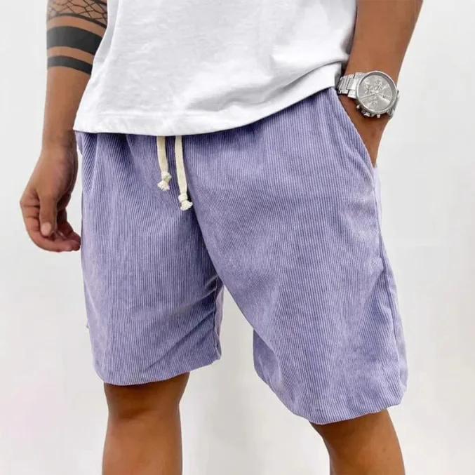 Men's Spring and Summer Solid Color Lace-Up Sweatpants Corduroy Simple Five-Point Shorts Men's Shorts Casual Pants Basketball