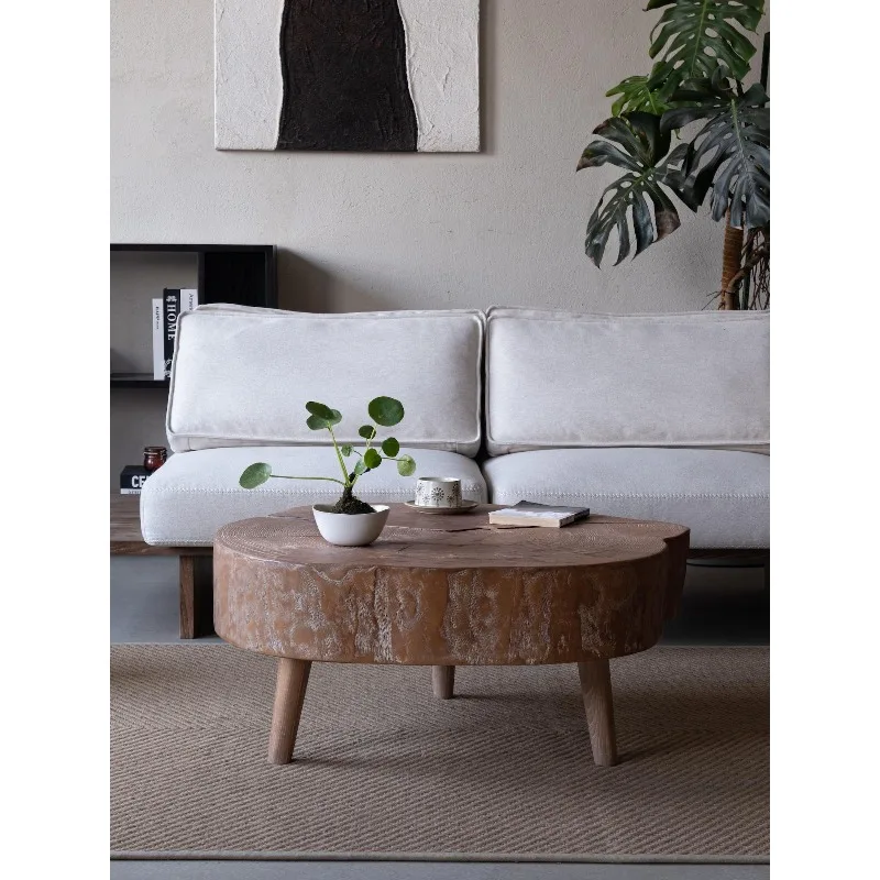 Factory Direct 2026 Ash wood retro log coffee table wabi sabi medieval Japanese-style living room balcony solid wood special