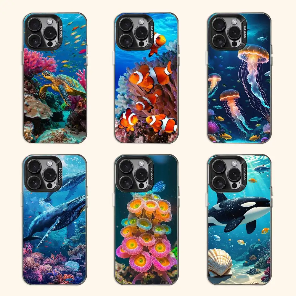 

Cute Marine Animals Case for iPhone 11 12 13 14 15 16 17 Pro Max XS X XR Cover