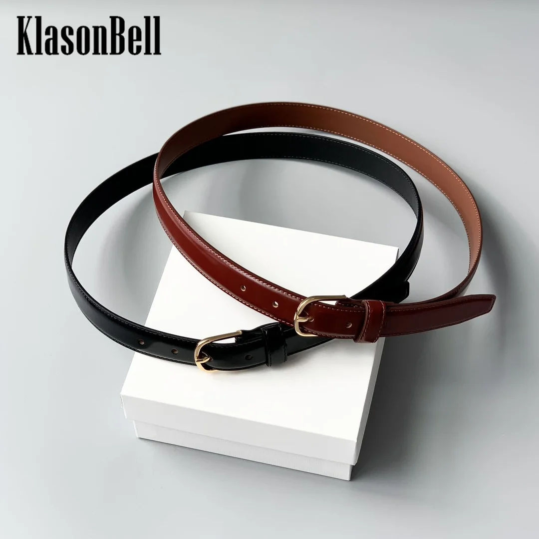 9.6 KlasonBell Women Fashion All-matches Metal Buckle Cowhide Belt Quilted Line Design Glossy Genuine Leather Sashes