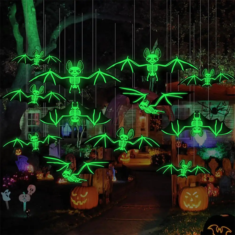 Waterproof Bat Ornament Realistic Glowing Skeleton for Halloween Outdoor Decor 10pcs Plastic Flying Spooky Yard for Tree