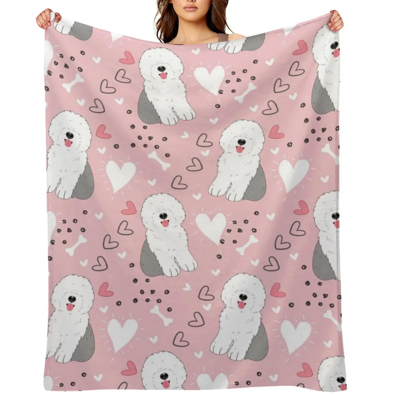 

Cute Grey Gray and White Old English Sheepdog Puppy Throw Blanket warm for winter blankets and throws Bed linens Sofa Blankets