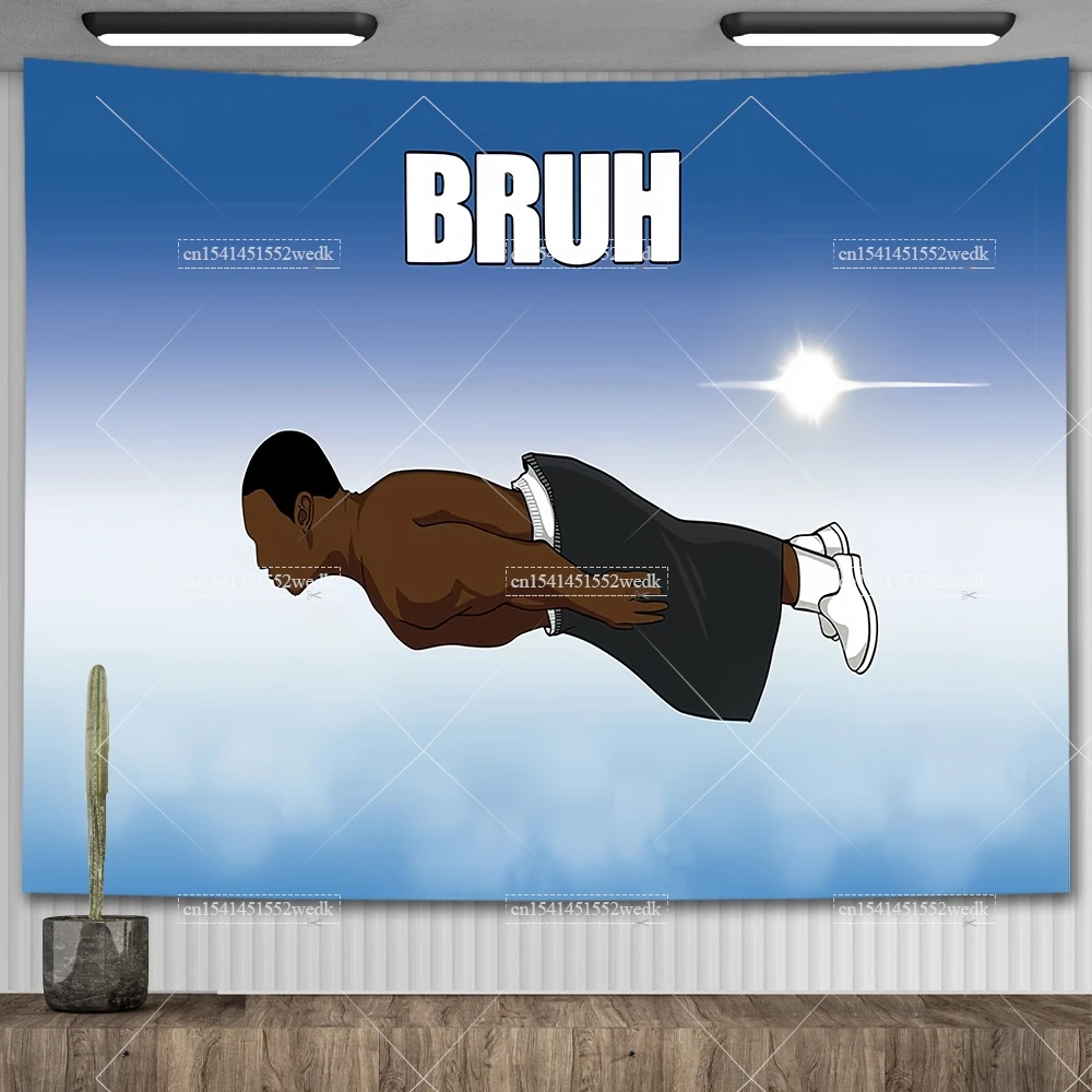 Bruh Flying Midget Tapestry Funny Meme Tapestry Wall Hanging Room Decor Aesthetic Bedroom Flags Banners Background Cloths