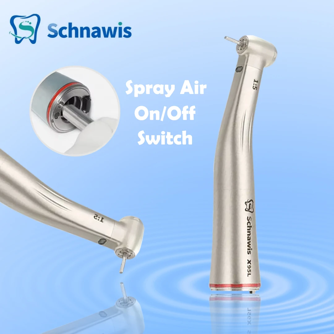 X95L contraangulo Spray Air On/Off Switch Dental 1:5 Increasing Speed Handpiece Against Contra Angle LED Optic Fiber Red Rings