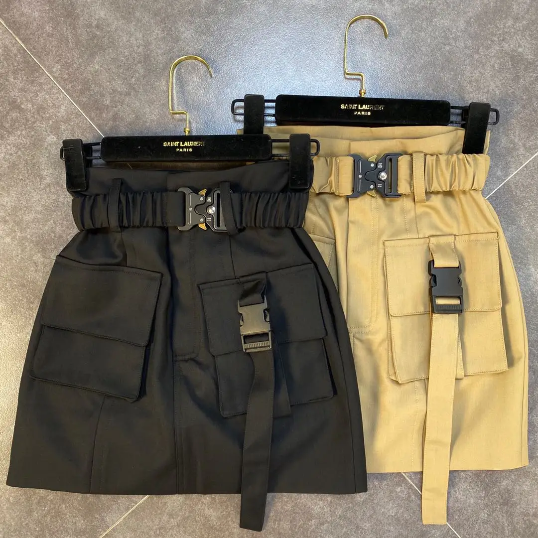 

Spring 2026 High Waist Belted Skirt with Pockets Decorative Waist Cinching Street Style Workwear Trendy Women's Fashion
