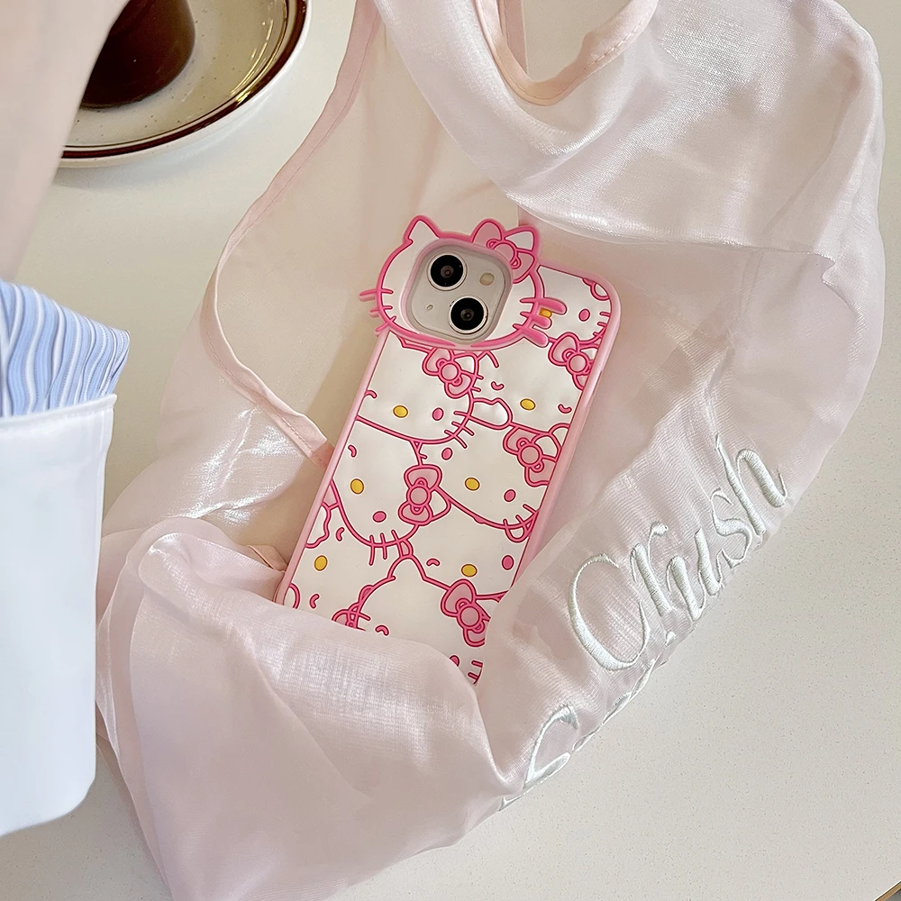 Funda de teléfono de dibujos animados Kawaii Sanrios Hello Kitty para iPhone 15 14 13 12 11 Pro Max, funda trasera de silicona suave resistente a