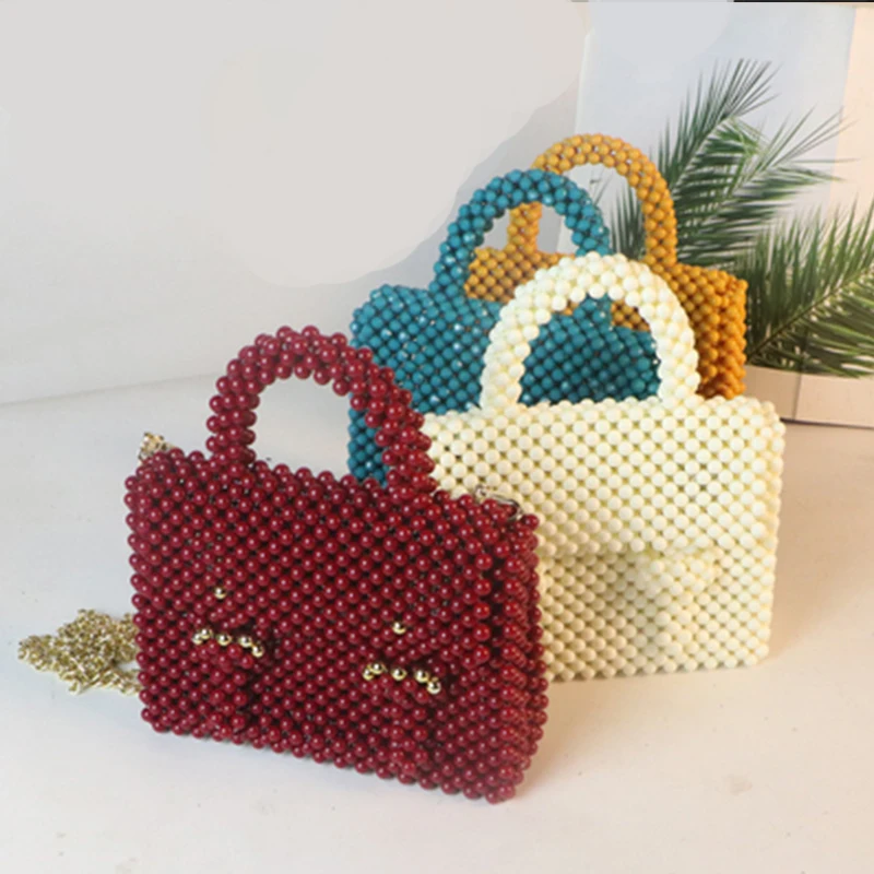 Customized Work Celebrity Hand-woven Retro Simple Handheld Wave Bolsos Mujer Women's New In Handag Design Versatile Beaded Bag