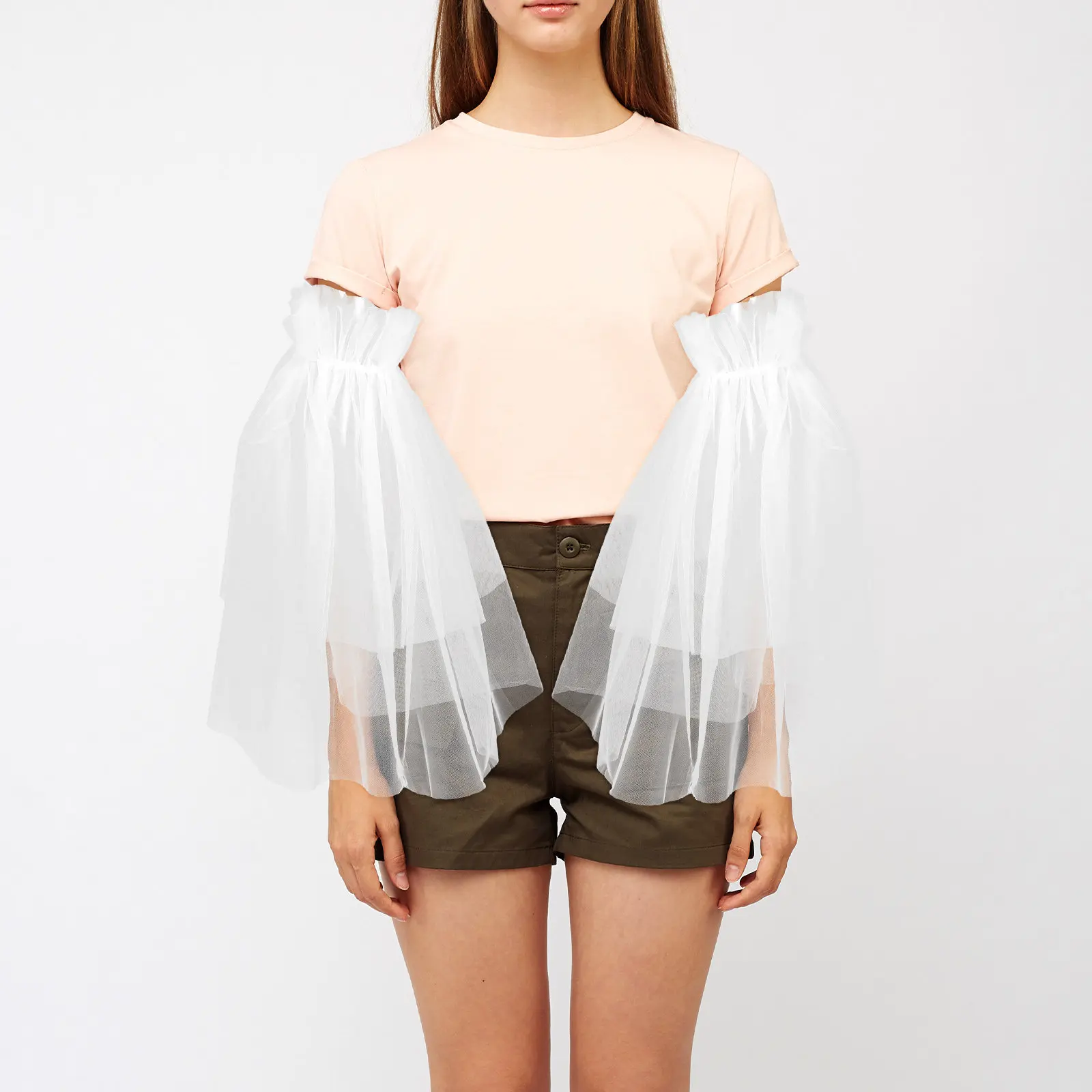 

1 пара съемных фатиновых рукавов для невесты, длинные рукава-накидки для летнего свадебного платья, элегантные легкие сетчатые рукава