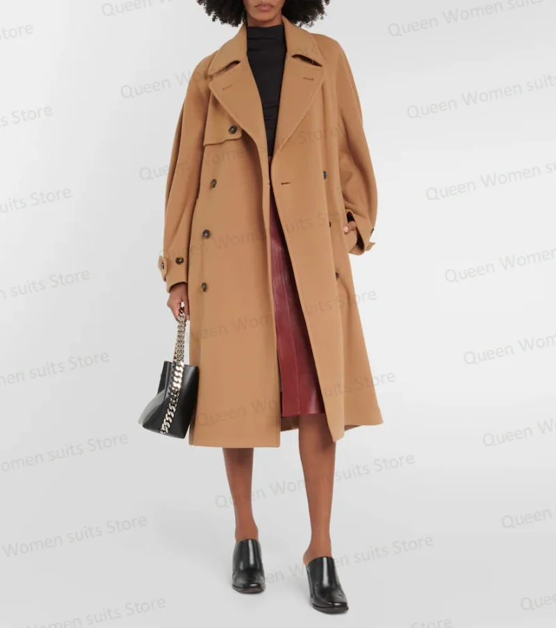 

Winter Camel Cashmere Women Overcoat With Belt Thick Long Coat Custom Made Warm Jacket Formal Business Prom Dress Trench Coat