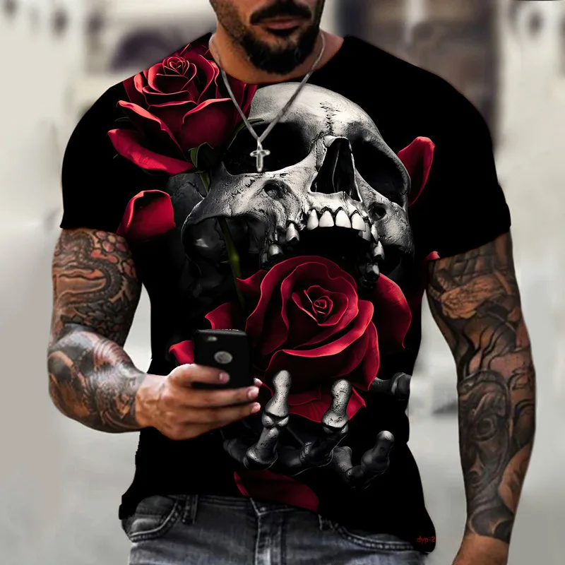 New 2024 hot 3D digital Printed Skull Series 3 pattern Outdoor Fitness sports men\'s short sleeve T-shirt new design size XXS-6XL