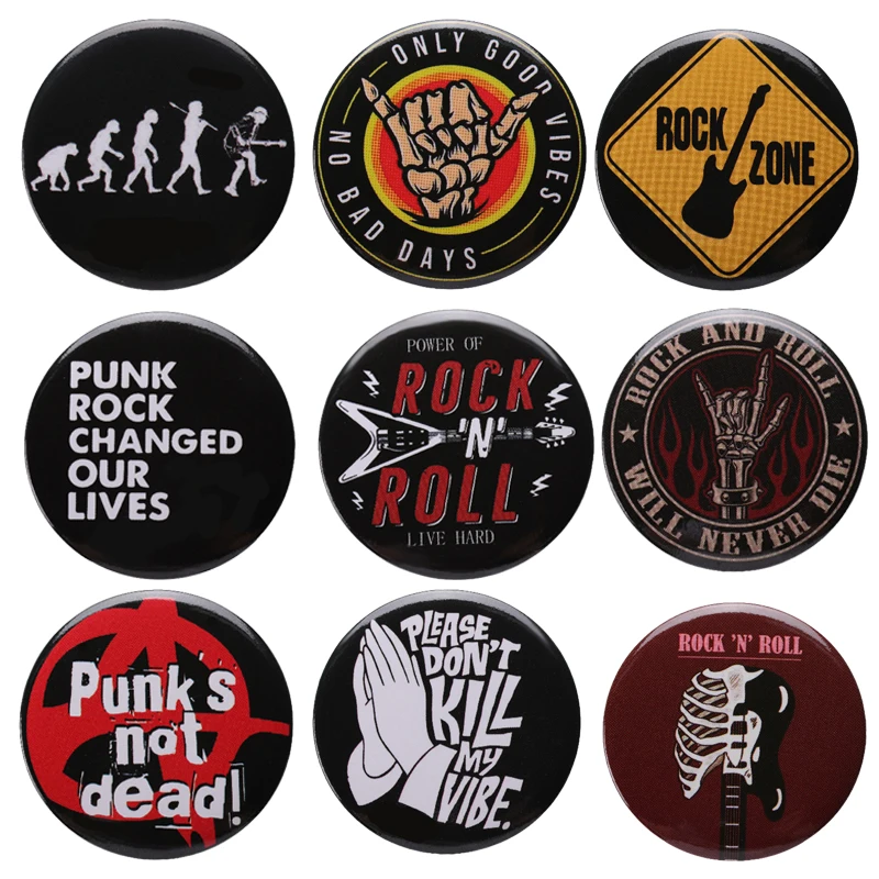 Punk Rock N Roll Music Tinplate Pins Cartoon Soft Button Brooches Guitar Bass Instruments Pint Punk Lapel Badge Accessories Gift