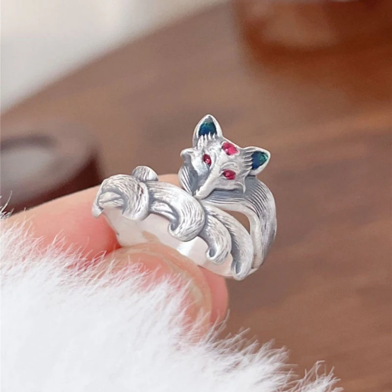 

Buyee 925 Sterling Silver Female Big Ring Elegant Fox Open Ring Finger for Women Fashion Animal Fine Jewelry Circle Gift