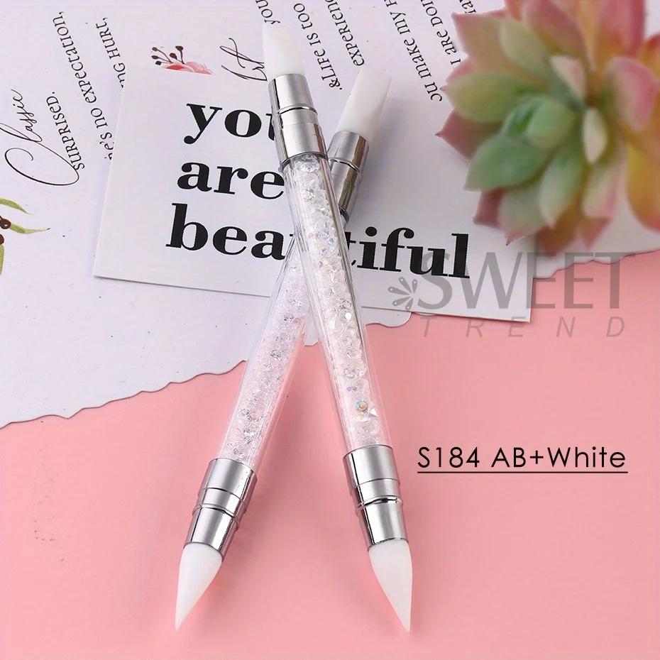 Doppel Kopf Silikon Nail art Stift Carving Blume Sculpting Stift Einstellbare Kleber Stick Präge Pinsel Professionelle Maniküre Werkzeuge