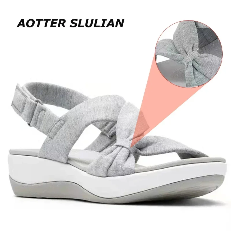 Zapatos de talla grande para mujer, sandalias deportivas para vacaciones de verano, con correa en el tobillo, palos mágicos, con plataforma ligera, 2024