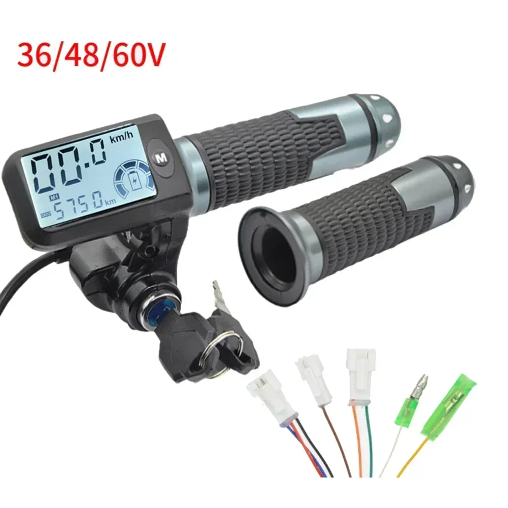 1 par de aperto do acelerador da bicicleta elétrica com display lcd 36-60v acelerador de controle de velocidade para e-bike scooter guiador acelerador