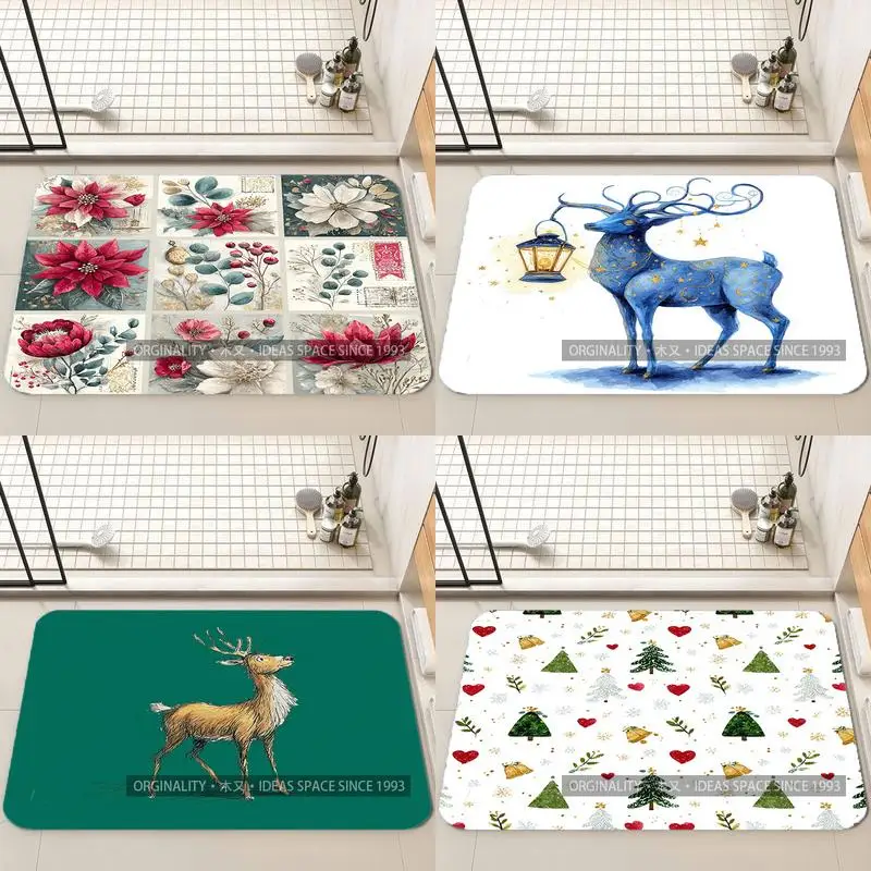 

Рождественский Санта и Олень, украшение для гостиной, домашний диван, нескользящий ковер, кабинет, спальня, татами, детский мягкий напольный коврик