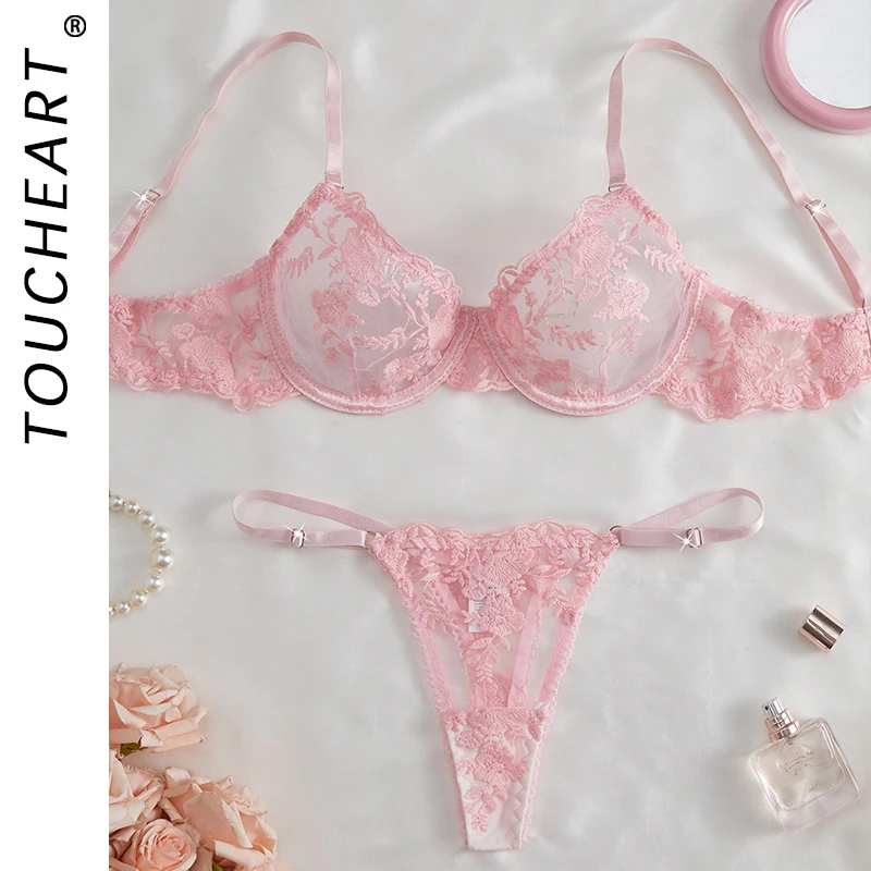 

Toucheart эротическое нижнее белье, трусики, 2 шт., сетчатый комплект с цветочной вышивкой, сбор вместе, чистое желание, прозрачный сексуальный женский интимный бюстгальтер