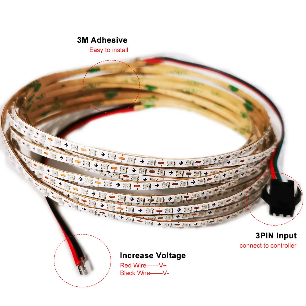 Ultra Narrow 2.7mm WS2812 LED Strip Individually Addressable Smart RGB Colorful Pixel Light 160Leds/M IP30 White PCB DC5V DC12V