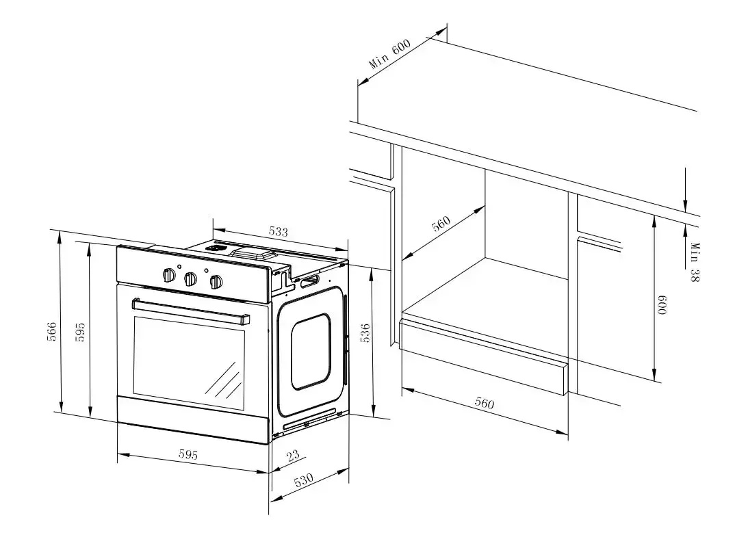 60 cm Wbudowany grill elektryczny Piekarnik 9 funkcji 2 pokrętła