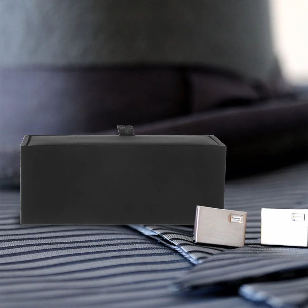 

2pcs Black Cufflink Box Pu Empty Storage For Sleeve Buttons Small Jewelry Gift Case Display Container Organizer