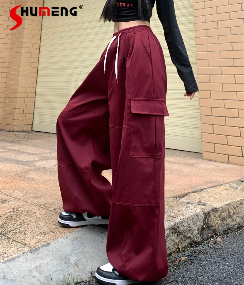 

American Casual Streetwear Mopping Trousers Men and Women Autumn 2024 New Cargo Loose Solid Color Straight Multi-Pocket Pants