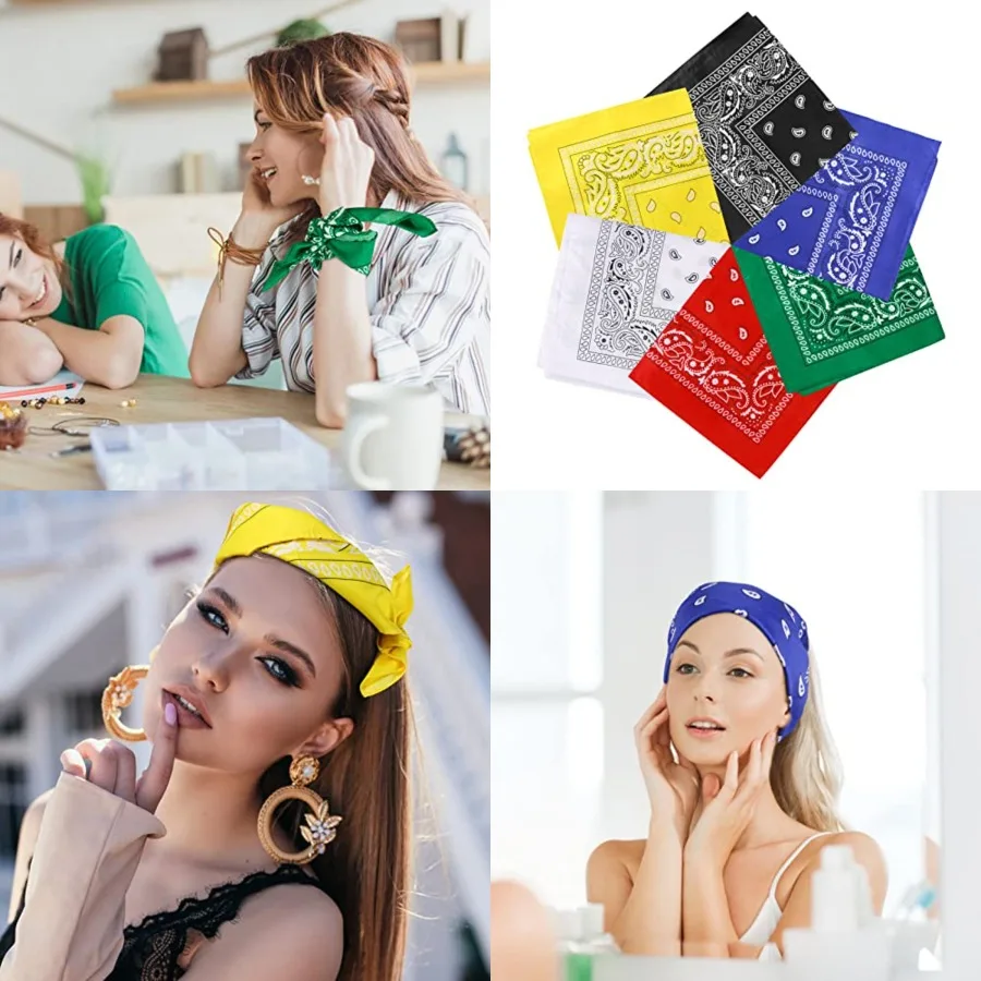 عصابات بنمط بيزلي من ميديلونج - وشاح مربع متعدد الأغراض مقاس 21 بوصة، عصابات رعاة البقر للرجال والنساء، عبوة من 6 قطع متعددة الاستخدامات