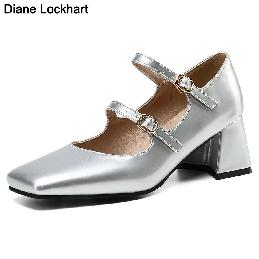 

Новинка; Повседневные женские туфли Mary jane; Мокасины с квадратным носком на каблуке 6 см; Женские серебряные туфли-лодочки; zapatillas; Женские туфли на высоком каблуке; 42, 43