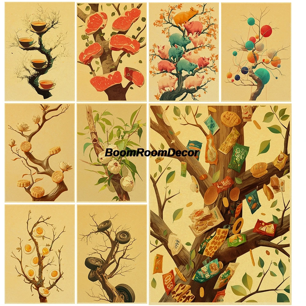 

Interesting Tree Branches Poster Painting Nostalgia Kraft Paper Print Canvas Landscape Aesthetic Funny Art Picture Coffee Poster