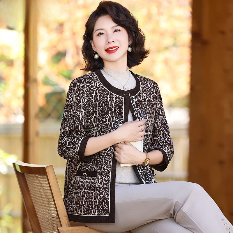 

Элегантное женское пальто Ele Ladylike для весны и осени, модная верхняя одежда для женщин старше 40 лет, в стиле Little Fragrance, высококачественный полиэстер