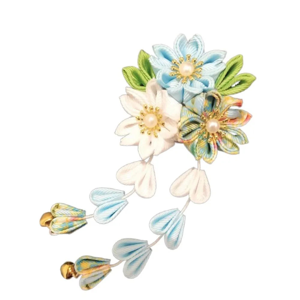 

Аксессуары для Ханьфу: Японский головной убор в стиле кимоно, тканевая заколка для волос ручной работы с цветком сакуры, в старинном стиле, с милой цветочной заколкой-кисточкой