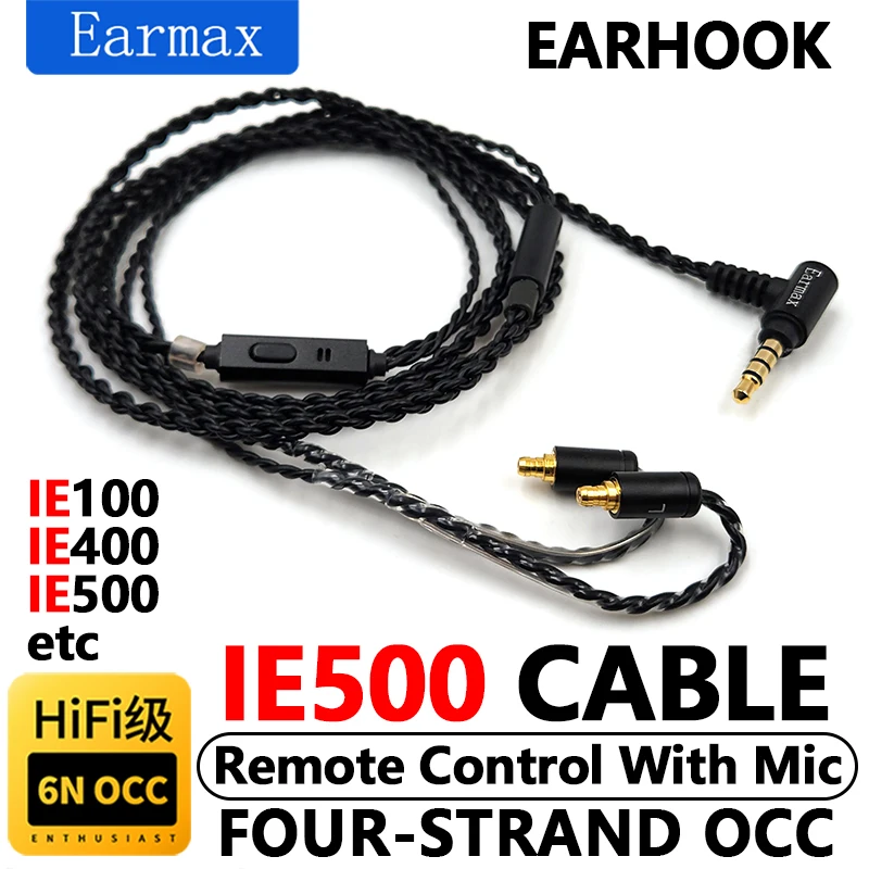 For Sennheiser IE100 IE100PRO IE400 IE500 IE500PRO Earphones Replaceable 4-Strand 3.5mm Single Crystal Copper Upgrade Cable