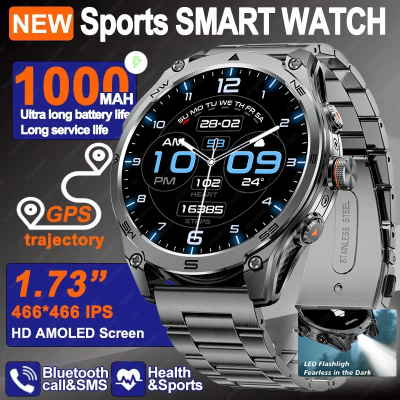 

New for Xiaomi Military Smart Watch Men outdoor flashlight compass Sport Fitness GPS tracker Bluetooth call waterproof Watch Men