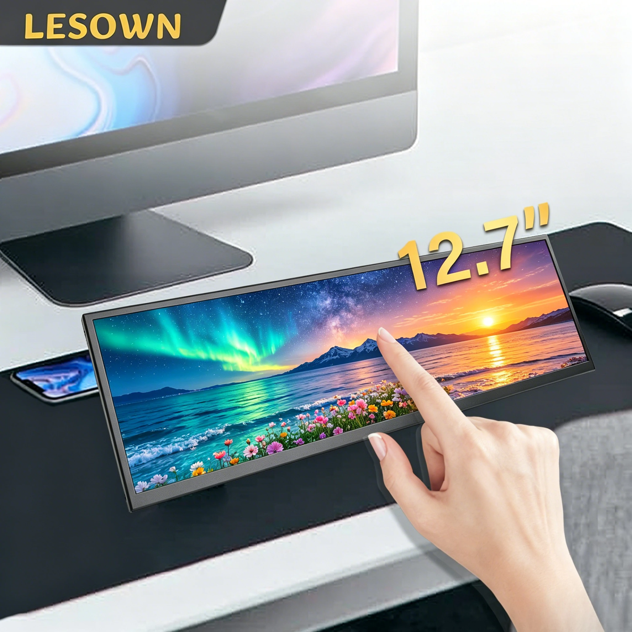 P127GHR:LESOWN 12.7" Ultra-wide Hardware Monitor Screen 2880x864 120Hz miniHDTV Panel for Custom Water Cooled PC Rig Stats